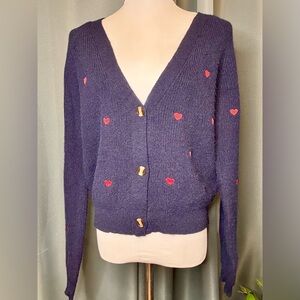 SHEIN Dark Blue Knit with Red Heart Accent